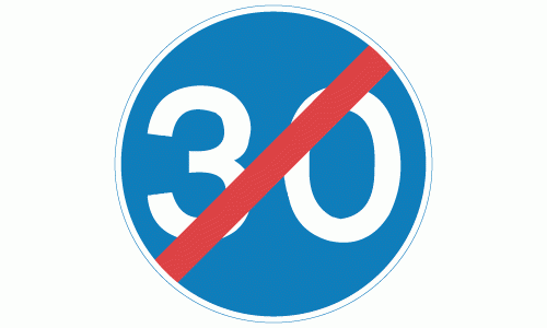 End of 30 mph minimum speed limit sign - DOT 673