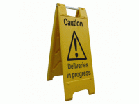 Caution Deliveries in progress sign s...