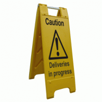 Caution Deliveries in progress sign stand
