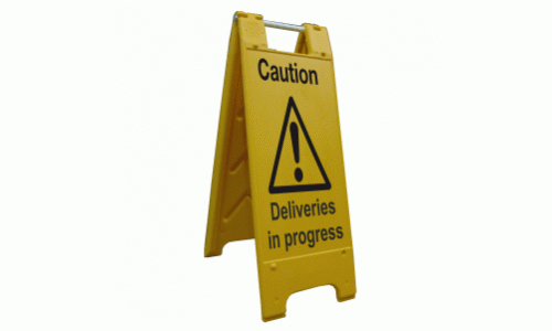 Caution Deliveries in progress sign stand