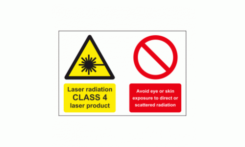 Laser radiation CLASS 4 laser product Avoid eye or skin exposure to direct or scatted radiation sign