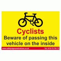 Cyclists beware of passing this vehicle on the inside sticker