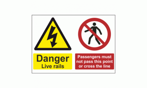 Danger live rails passengers must not pass this point or cross the line