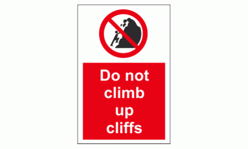 Do not climb up cliffs sign