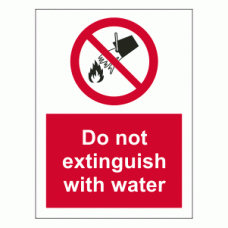 Do not extinguish with water sign