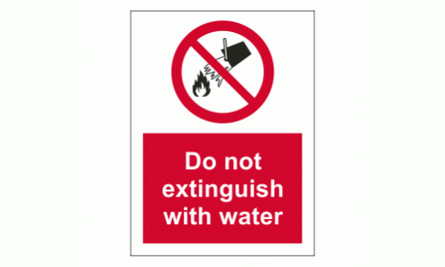 Do not extinguish with water sign