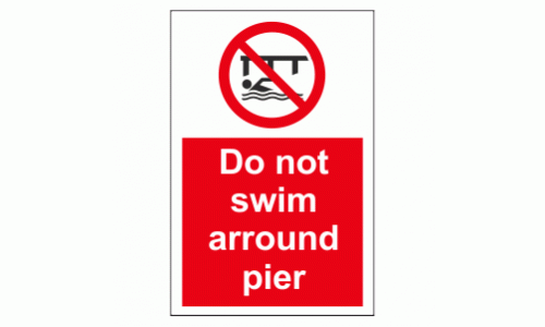 Do not swim arround pier sign