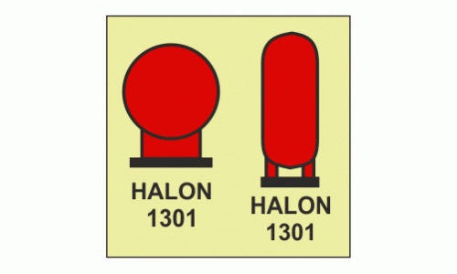 IMO - Fire Control Symbols Halon 1301 Bottles in protected area Photoluminescent Sign IMO 6050