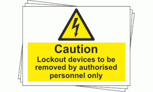 Lockout Labels - Caution Lockout devices to be removed by authorised personnel only (Pack of 10)