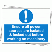 Lockout Labels - Ensure all power sources are isolated & locked out before working on machinery (Pack of 10)