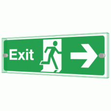 Exit Right Sign - Clearview Printed onto 6mm Cast Acrylic With Green Edge, Comes Complete With X2 Stainless Steel Standoffs.