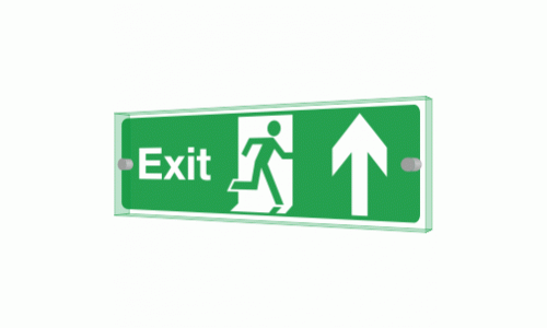 Exit Ahead Sign - Clearview Printed onto 6mm Cast Acrylic With Green Edge, Comes Complete With X2 Stainless Steel Standoffs.