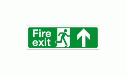 Fire exit arrow ahead sign