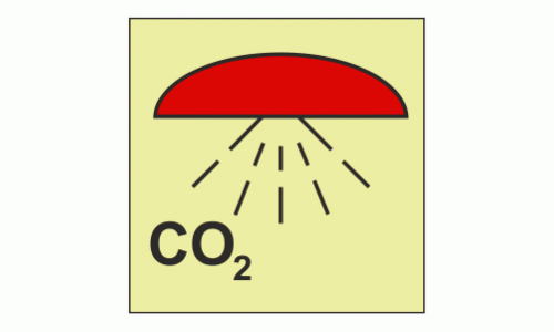 IMO - Fire Control Symbols Space protected by CO2 Photoluminescent Sign IMO 6007