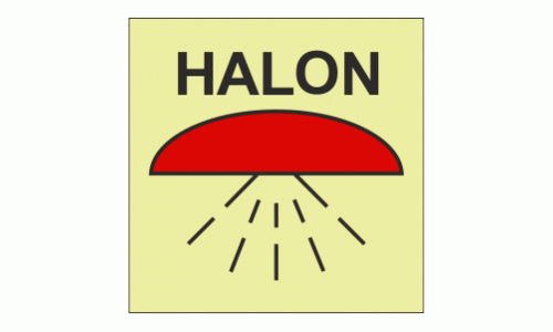 IMO - Fire Control Symbols Space protected by Halon 1301 Photoluminescent Sign IMO 6011