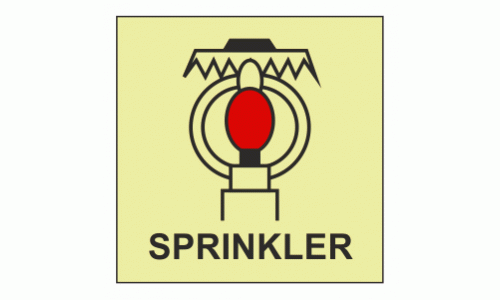 IMO - Fire Control Symbols Space Protected By Sprinkler Photoluminescent Sign IMO 6045