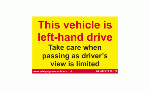 This vehicle is left-hand drive sign