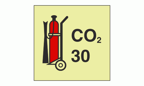 IMO - Fire Control Symbols Wheeled CO2 Fire Extinguisher Photoluminescent Sign IMO 6086
