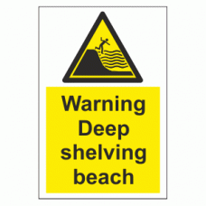 Warning deep shelving beach sign