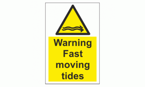 Warning fast moving tides sign