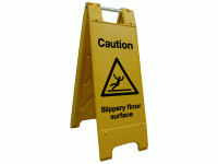 Caution slippery floor surface sign s...