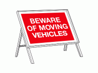 Beware moving vehicles sign