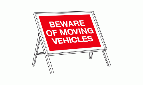 Beware moving vehicles sign