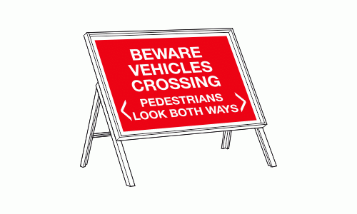 Beware vehicles crossing pedestrians look both ways sign