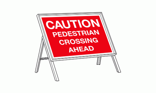 Caution pedestrians crossing ahead sign