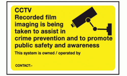 CCTV recorded film imaging is being taken to assist in crime prevention and to promote public safety and awareness sign