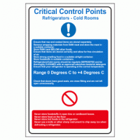 Critical Control Points Refrigerators - Cold Rooms Sign