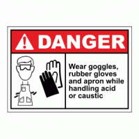 Danger wear goggles, rubber gloves while handling acid or caustic safety sign