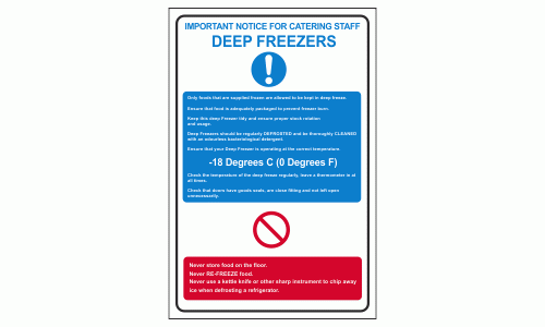 IMPORTANT NOTICE FOR CATERING STAFF - DEEP FREEZERS