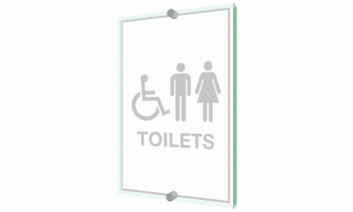 Disabled Male Female Toilet sign - Clearview Printed onto 6mm Cast Acrylic With Green Edge, Comes Complete With X2 Stainless Steel Standoffs.