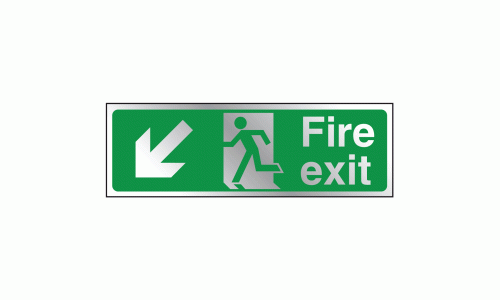 Fire exit left diagonal down sign