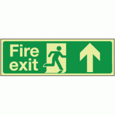 Photoluminescent Fire exit ahead double sided hanging sign