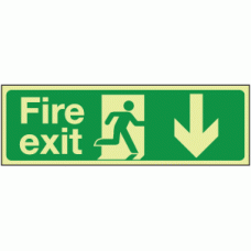 Photoluminescent Fire exit down double sided hanging sign