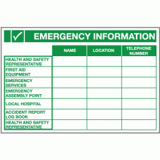 Health and safety emergency contact number chart