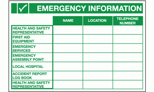 Health and safety emergency contact number chart