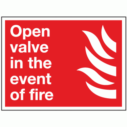 Open this valve in the event of fire Safety sign