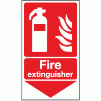Fire extinguisher below sign