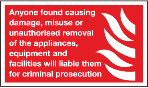 Anyone found causing damage misuse or unauthorised removal of the appliances equipment and facilities will liable them for criminal prosecution
