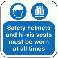 Safety helmets and hi-vis vests must be worn floor marker