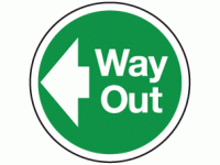 Way out left floor marker sign 