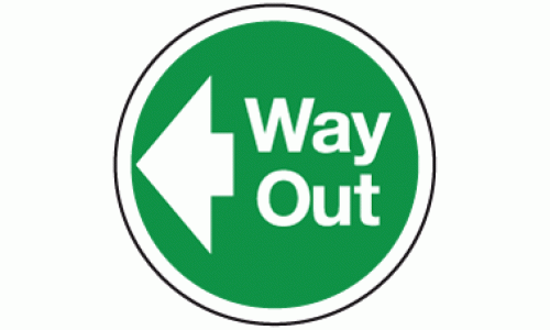 Way out left floor marker sign 