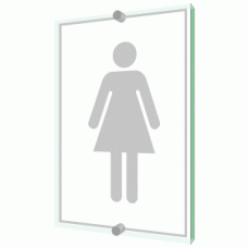 Female Toilet sign - Clearview Printed onto 6mm Cast Acrylic With Green Edge, Comes Complete With X2 Stainless Steel Standoffs.