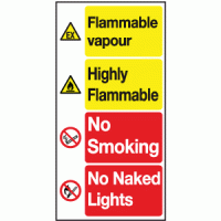 Flammable vapour highly flammable no smoking no naked lights sign