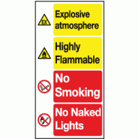 Explosive atmosphere highly flammable no smoking no naked lights sign