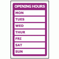 Opening Hours sign