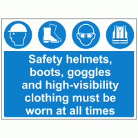 Hats, boots, google and HiVis must be worn at all times sign